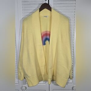 Candace Cameron Bure Open Front Jacquard Yellow Rainbow Drop Shoulder Cardigan M
